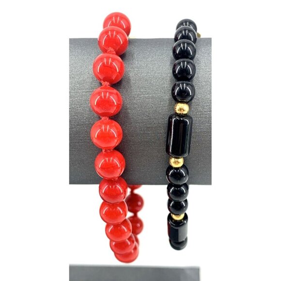 Monet Bracelets Red Glass Bead Black Glass Bead and Barrel Lot of 2 Vtg - Picture 2 of 6
